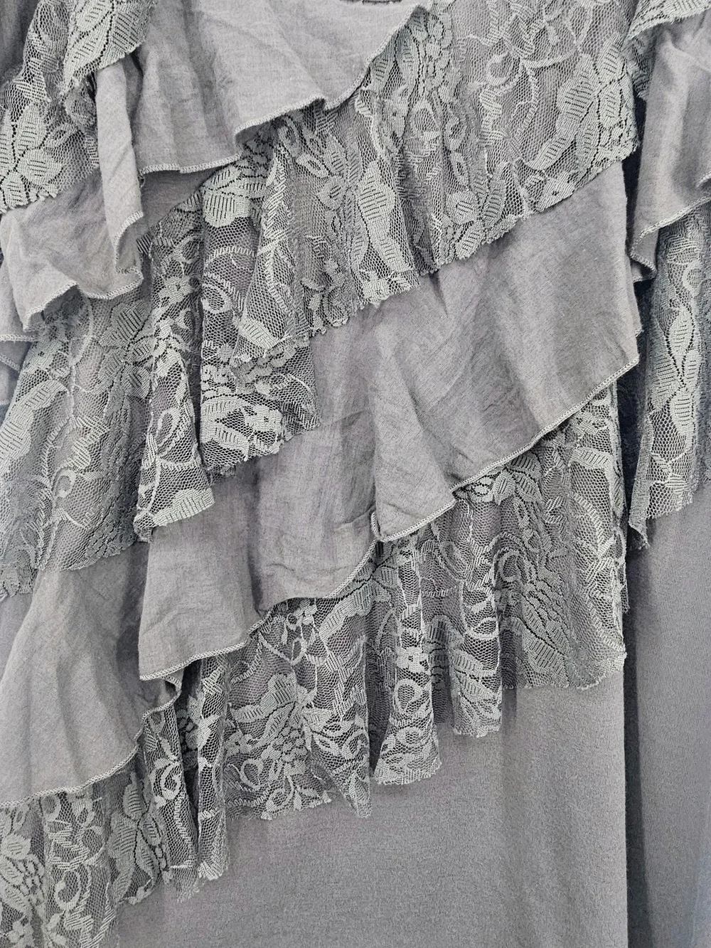 Eyeshadow Plus Size Gray Lace Ruffle Blouse Boho Romantic Fairy Grunge 2X